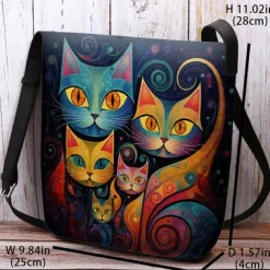 Artistic Cat Print Crossbody Bag – Vibrant Abstract Design Women's Shoulder Bag for Daily Use and Gifting