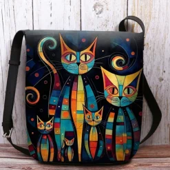 Artistic Cat Print Crossbody Bag – Vibrant Abstract Design Women's Shoulder Bag for Daily Use and Gifting
