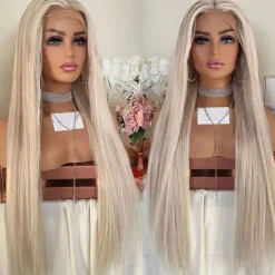 Ash Blonde Straight Remy Human Hair Lace Front Wig Preplucked Brazilian Virgin Hair Lace Front Human Hair Wigs with Baby Hair for Women