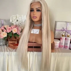 Ash Blonde Straight Remy Human Hair Lace Front Wig Preplucked Brazilian Virgin Hair Lace Front Human Hair Wigs with Baby Hair for Women