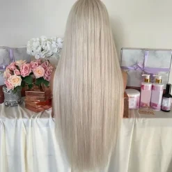 Ash Blonde Straight Remy Human Hair Lace Front Wig Preplucked Brazilian Virgin Hair Lace Front Human Hair Wigs with Baby Hair for Women