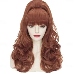Auburn Beehive Wig Vintage Wig 70s 60s 50s Dress Up Party Wigs for Women Pinup Carnival Costume Wig with Bangs Halloween Wigs