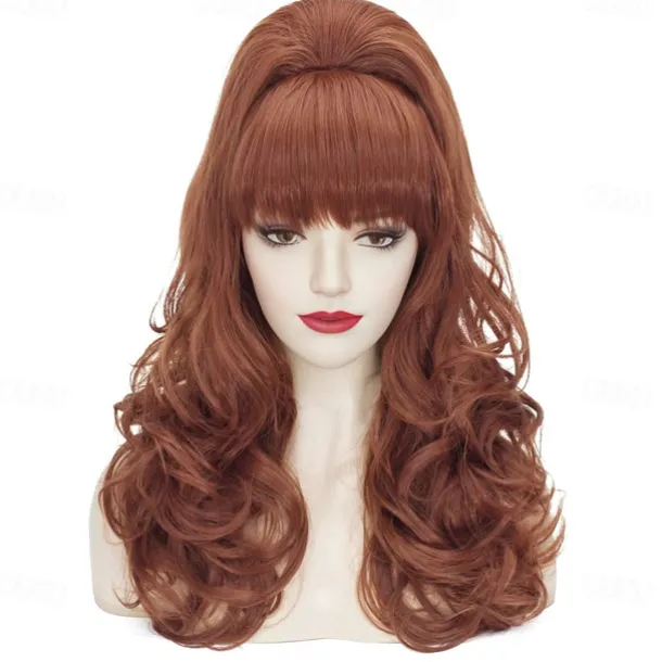 Auburn Beehive Wig Vintage Wig 70s 60s 50s Dress Up Party Wigs for Women Pinup Carnival Costume Wig with Bangs Halloween Wigs