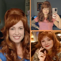 Auburn Beehive Wig Vintage Wig 70s 60s 50s Dress Up Party Wigs for Women Pinup Carnival Costume Wig with Bangs Halloween Wigs