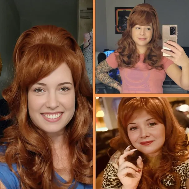 Auburn Beehive Wig Vintage Wig 70s 60s 50s Dress Up Party Wigs for Women Pinup Carnival Costume Wig with Bangs Halloween Wigs