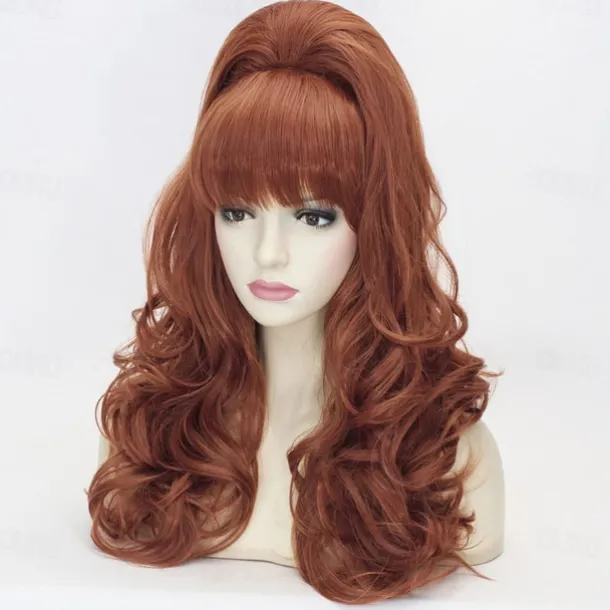Auburn Beehive Wig Vintage Wig 70s 60s 50s Dress Up Party Wigs for Women Pinup Carnival Costume Wig with Bangs Halloween Wigs