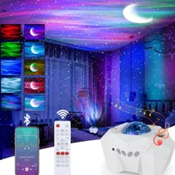Aurora Star Light Projector with Moon Galaxy Lights Projector with Remote Control Night Sky Light Projector Built-in Bluetooth and Multi-Color Projection Lamp