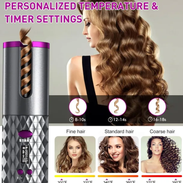 Automatic Curling Iron, Hair Curler Cordless With 6 Temps & Timer, Wireless Portable Curler, Rechargeable Rotating Curling Iron Wand, Self Hair Curling Iron for Lasting Curls Multi coler