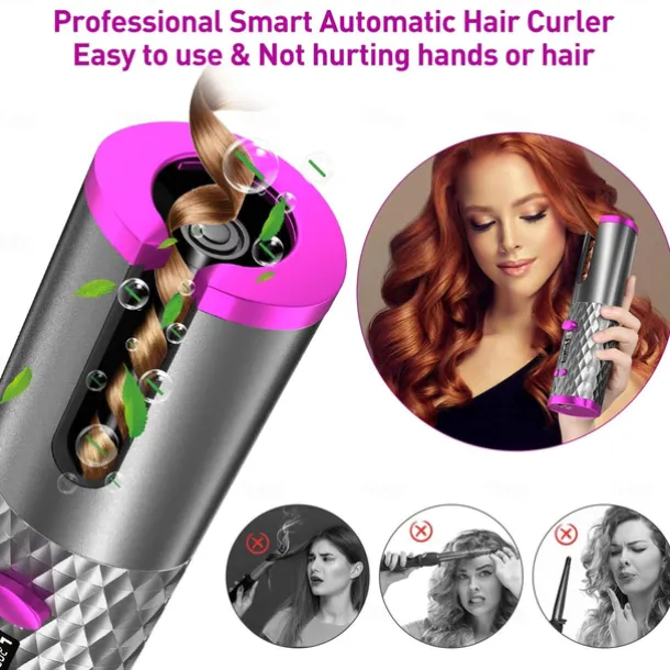 Automatic Curling Iron, Hair Curler Cordless With 6 Temps & Timer, Wireless Portable Curler, Rechargeable Rotating Curling Iron Wand, Self Hair Curling Iron for Lasting Curls Multi coler