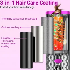 Automatic Curling Iron, Hair Curler Cordless With 6 Temps & Timer, Wireless Portable Curler, Rechargeable Rotating Curling Iron Wand, Self Hair Curling Iron for Lasting Curls Multi coler