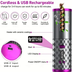 Automatic Curling Iron, Hair Curler Cordless With 6 Temps & Timer, Wireless Portable Curler, Rechargeable Rotating Curling Iron Wand, Self Hair Curling Iron for Lasting Curls Multi coler