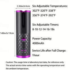 Automatic Curling Iron, Hair Curler Cordless With 6 Temps & Timer, Wireless Portable Curler, Rechargeable Rotating Curling Iron Wand, Self Hair Curling Iron for Lasting Curls Multi coler