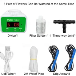Automatic Watering System USB Power Automatic Drip Irrigation Kit 8 Drop Arrow Holiday Plant Watering Devices for Indoor Potted Plants LED Display DIY Automatic Plant Waterer Gift for Gardening Lovers