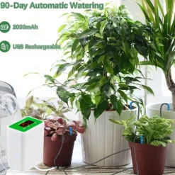 Automatic Watering System USB Power Automatic Drip Irrigation Kit 8 Drop Arrow Holiday Plant Watering Devices for Indoor Potted Plants LED Display DIY Automatic Plant Waterer Gift for Gardening Lovers