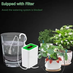 Automatic Watering System USB Power Automatic Drip Irrigation Kit 8 Drop Arrow Holiday Plant Watering Devices for Indoor Potted Plants LED Display DIY Automatic Plant Waterer Gift for Gardening Lovers