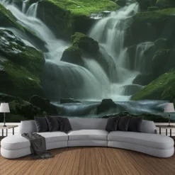 Autumn Forest Cascade Hanging Tapestry Wall Art Large Tapestry Mural Decor Photograph Backdrop Blanket Curtain Home Bedroom Living Room Decoration