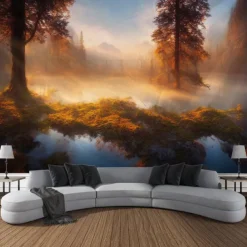 Autumn Forest Cascade Hanging Tapestry Wall Art Large Tapestry Mural Decor Photograph Backdrop Blanket Curtain Home Bedroom Living Room Decoration