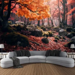 Autumn Forest Cascade Hanging Tapestry Wall Art Large Tapestry Mural Decor Photograph Backdrop Blanket Curtain Home Bedroom Living Room Decoration