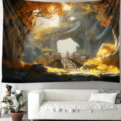 Autumn Forest Hanging Tapestry Trippy Wall Art Large Tapestry Mural Decor Photograph Backdrop Blanket Curtain Home Bedroom Living Room Decoration