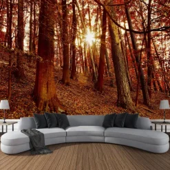 Autumn Forest Scenery Tapestry Wall Art Large Tapestry Wall Decoration Photography Background Blanket Curtain Home Bedroom Living Room Decoration