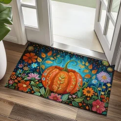 Autumn Pumpkin Folk Art Doormat Kitchen Mat Floor Mat Non-Slip Area Rug Oil Proof Rug Indoor Outdoor Mat Bedroom Decor Bathroom Mat Entrance Rug