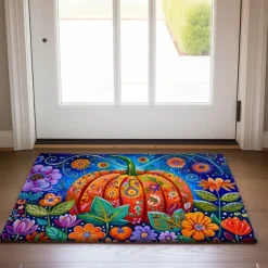 Autumn Pumpkin Folk Art Doormat Kitchen Mat Floor Mat Non-Slip Area Rug Oil Proof Rug Indoor Outdoor Mat Bedroom Decor Bathroom Mat Entrance Rug