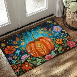 Autumn Pumpkin Folk Art Doormat Kitchen Mat Floor Mat Non-Slip Area Rug Oil Proof Rug Indoor Outdoor Mat Bedroom Decor Bathroom Mat Entrance Rug