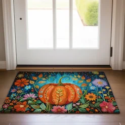 Autumn Pumpkin Folk Art Doormat Kitchen Mat Floor Mat Non-Slip Area Rug Oil Proof Rug Indoor Outdoor Mat Bedroom Decor Bathroom Mat Entrance Rug