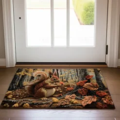 Autumn Quilt Forest Squirrel Doormat Kitchen Mat Floor Mat Non-Slip Area Rug Oil Proof Rug Indoor Outdoor Mat Bedroom Decor Bathroom Mat Entrance Rug