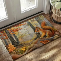 Autumn Quilt Forest Squirrel Doormat Kitchen Mat Floor Mat Non-Slip Area Rug Oil Proof Rug Indoor Outdoor Mat Bedroom Decor Bathroom Mat Entrance Rug