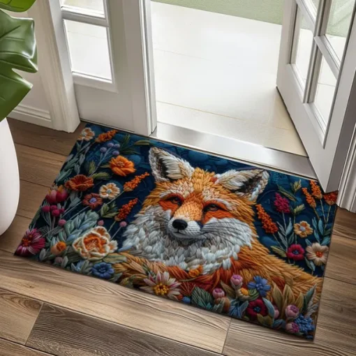 Autumn Quilt Fox Doormat Kitchen Mat Floor Mat Non-Slip Area Rug Oil Proof Rug Indoor Outdoor Mat Bedroom Decor Bathroom Mat Entrance Rug
