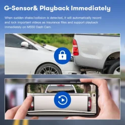 AZDOME M550 3 Channel Dash Cam, Front Inside Rear Three Way Car Dash Camera, 4K+1080P Dual Channel With GPS WiFi IR Night Vision