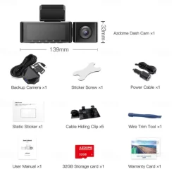 AZDOME M550 3 Channel Dash Cam, Front Inside Rear Three Way Car Dash Camera, 4K+1080P Dual Channel With GPS WiFi IR Night Vision