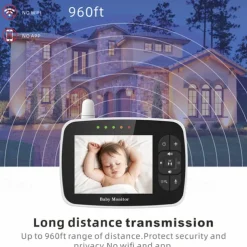 Baby Monitor - 3.5 Screen Video Baby Monitor with Camera and Audio - Remote Pan-Tilt-Zoom Night Vision VOX Mode Temperature Monitoring Lullabies 2-Way Talk 960ft Range