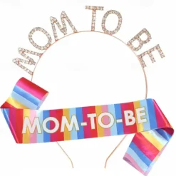 Baby Shower Decoration Sash and Headband Kit, Sage Mom to Be Set with Colorful Headband and Etiquette Sash, Maternity Gift for Baby Party Decorations