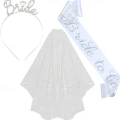 Bachelorette Party 3-Pc Set Bride to Be Tiara Headband, Wedding Veil with Shoulder Strap, Bridal Party Accessories for Bachelorette Party