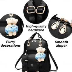 Backpack Purse for Women Large Capacity Leather Shoulder Bags Cute Mini Backpack for Girls,Black, Back to School Gift