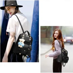 Backpack Purse for Women Large Capacity Leather Shoulder Bags Cute Mini Backpack for Girls,Black, Back to School Gift