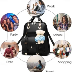 Backpack Purse for Women Large Capacity Leather Shoulder Bags Cute Mini Backpack for Girls,Black, Back to School Gift