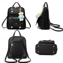 Backpack Purse for Women Large Capacity Leather Shoulder Bags Cute Mini Backpack for Girls,Black, Back to School Gift