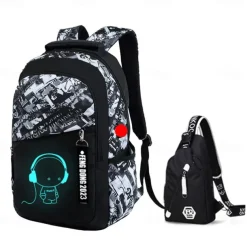 Backpacks School Backpack Set with Sling Bag Boys Backpacks for School Backpack with USB Charger Reflective Waterproof Backpack Back to School Gift