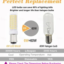 BA15D LED Corn Bulbs 6W 220V Dimmable Double Bayonet Base for Pendants, Ceiling Fans, Sewing Machine 2/6pcs