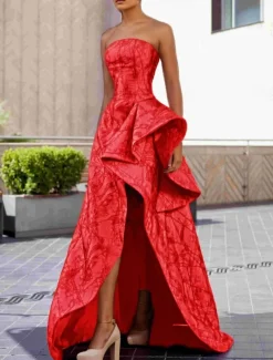 Ball Gown A-Line Evening Gown Elegant Dress Formal Wedding Floor Length Sleeveless StraplessDress Nylon with Slit Wedding Guest Dress