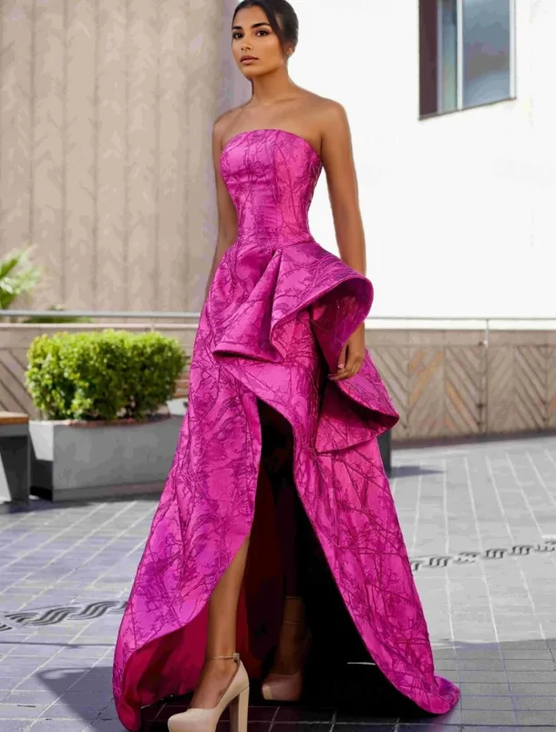 Ball Gown A-Line Evening Gown Elegant Dress Formal Wedding Floor Length Sleeveless StraplessDress Nylon with Slit Wedding Guest Dress