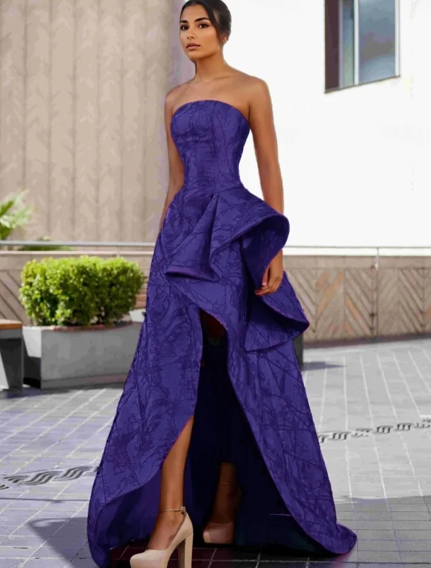 Ball Gown A-Line Evening Gown Elegant Dress Formal Wedding Floor Length Sleeveless StraplessDress Nylon with Slit Wedding Guest Dress