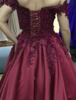 Ball Gown Evening Gown Luxurious Dress Quinceanera Prom Floor Length Sleeveless Off Shoulder Satin with Appliques