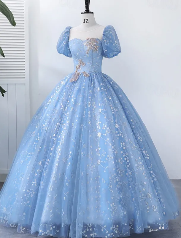 Ball Gown Quinceanera Dresses Princess Dress Performance Sweet 16 Floor Length Short Sleeve Square Neck with Pearls Appliques dress to impress