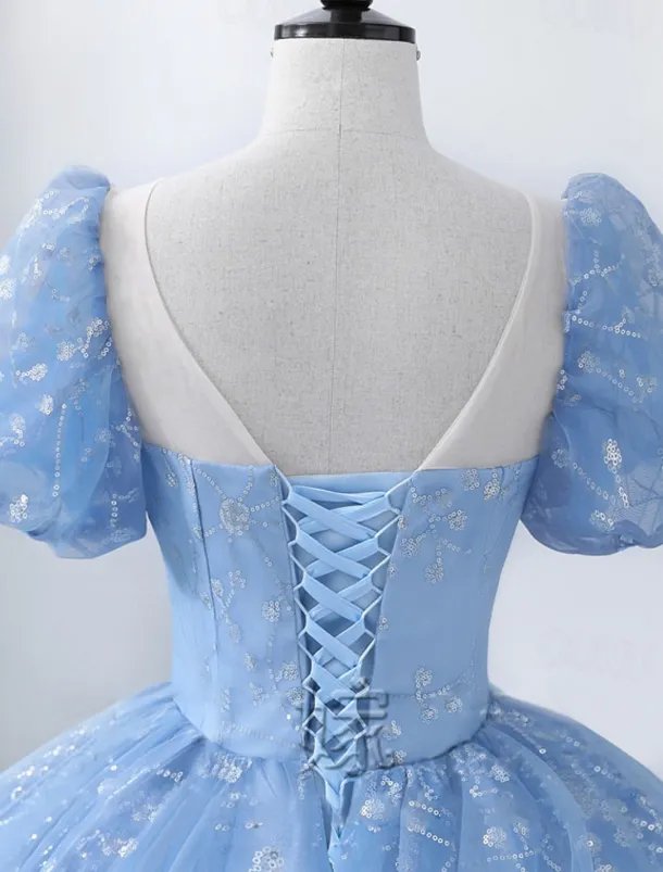 Ball Gown Quinceanera Dresses Princess Dress Performance Sweet 16 Floor Length Short Sleeve Square Neck with Pearls Appliques dress to impress