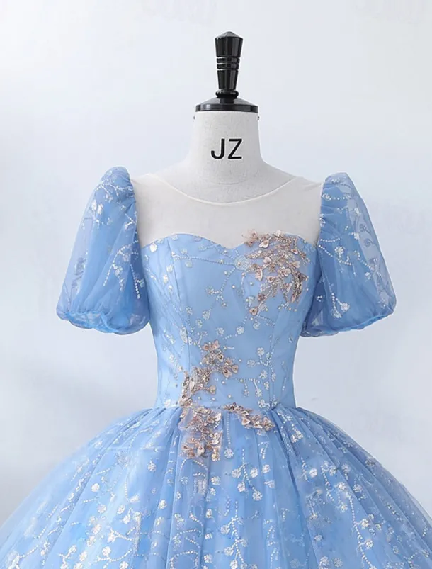 Ball Gown Quinceanera Dresses Princess Dress Performance Sweet 16 Floor Length Short Sleeve Square Neck with Pearls Appliques dress to impress