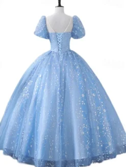 Ball Gown Quinceanera Dresses Princess Dress Performance Sweet 16 Floor Length Short Sleeve Square Neck with Pearls Appliques dress to impress